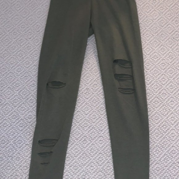 Olive Green Aerie Ripped Leggings - Picture 1 of 4